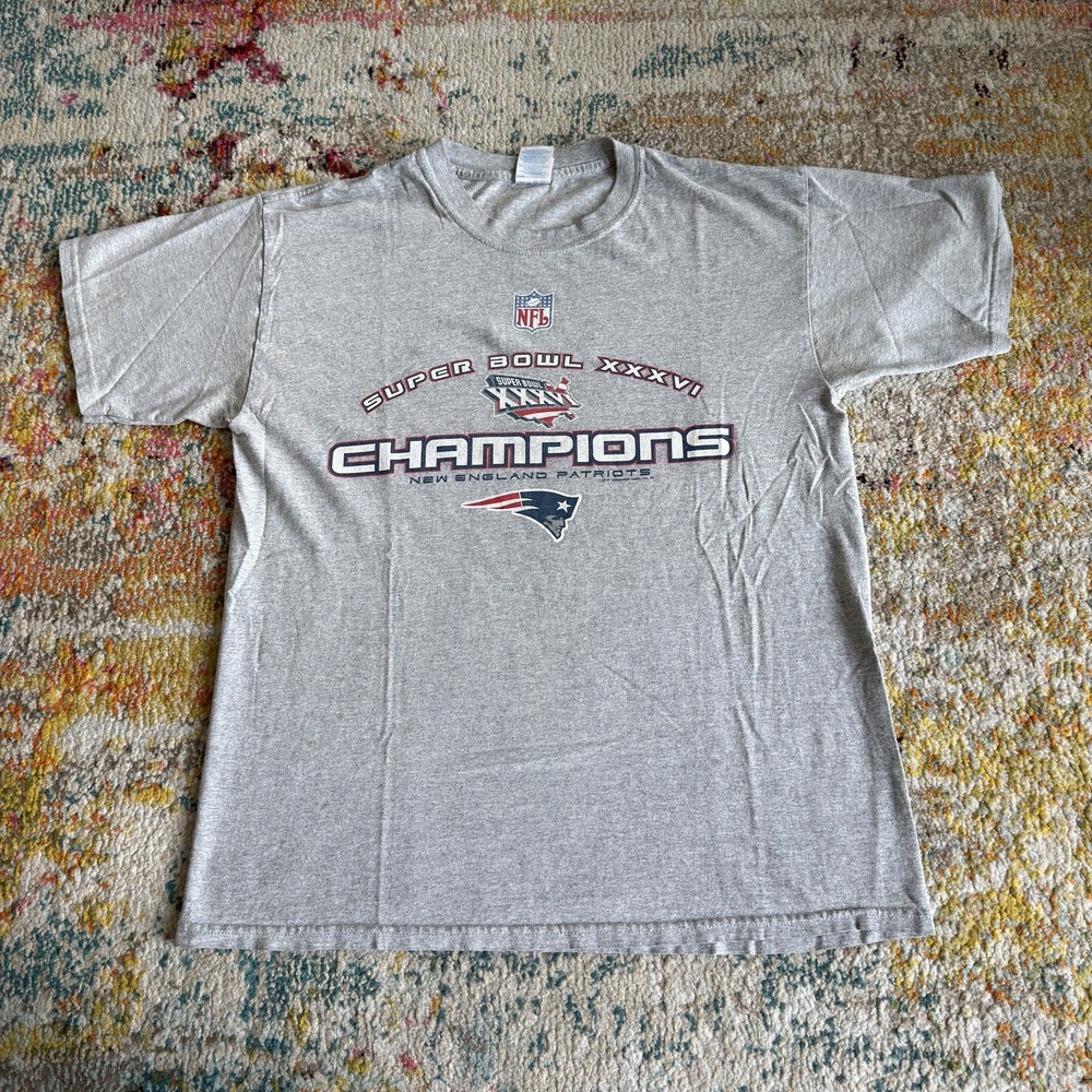 Vintage 2002 New England Patriots Super Bowl XXXVI Champions T-Shirt Large Gray - Picture 1 of 8